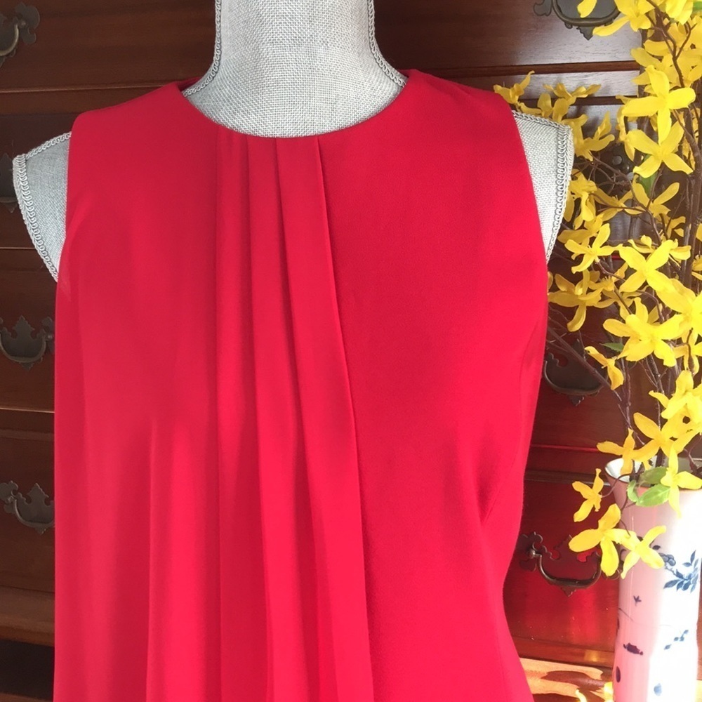 Tahari ASL Sheath Dress Sheer Overlay Red Size 8